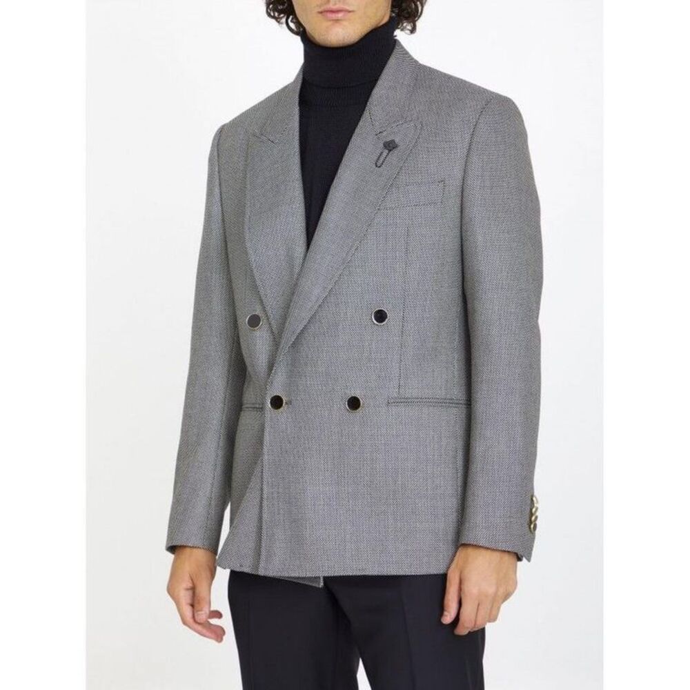 LARDINI Double-Breasted Houndstooth Blazer Men WHITE Outerwear